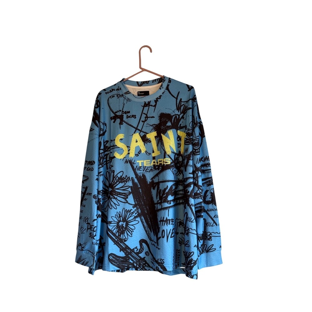 Saint Tears Streetwear T-Shirt Blue/Yellow Graphic Men's XL
